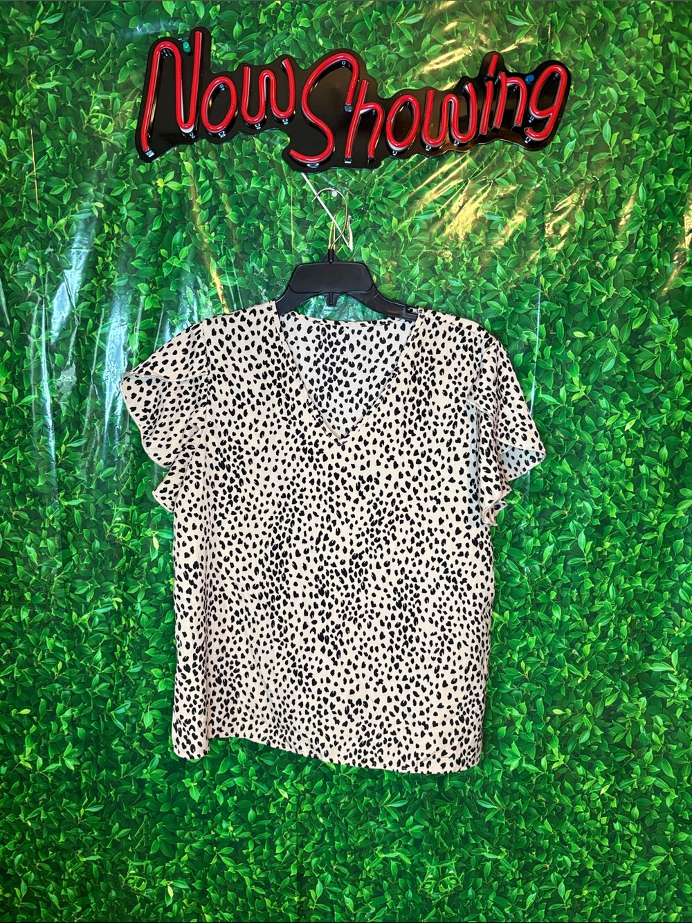 SHEIN Black & Cream Dalmatian V-Neck Blouse